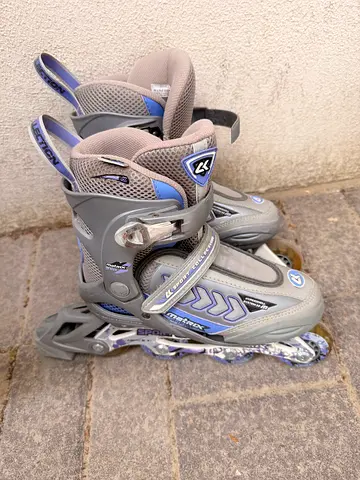Kids Gray  Blue Adjustable Inline Roller Skates - Size Adjustable, Good Condition