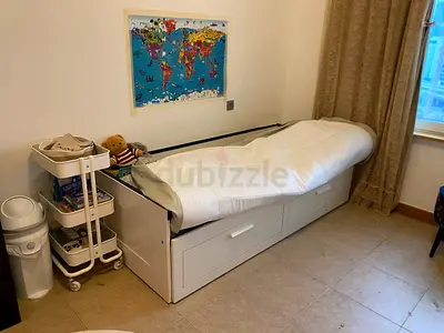 BRIMNES IKEA. Day bed frame with 2 drawers, white, 80 x 200cm, with 2 foam mattresses