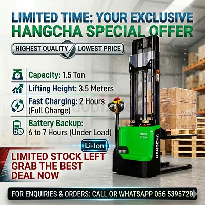 Hangcha 1.5 Ton Electric Stacker (Brand New) with Li-Ion Battery.
