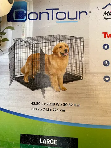 Large Foldable Dog Crate / Kennel with Divider Panel (Two Doors) + Pet Potty