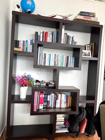 Large Dark Wood Bookshelf with Assorted Books - Condition: Average