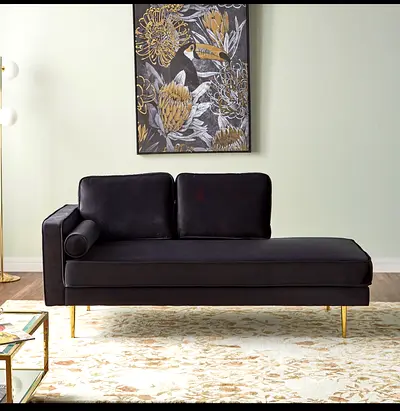Left-arm Chaise Sofa in Black Velvet with Gold Legs - Modern Design