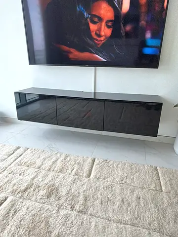 Wall-mounted gloss black TV cabinet / entertainment unit - good condition