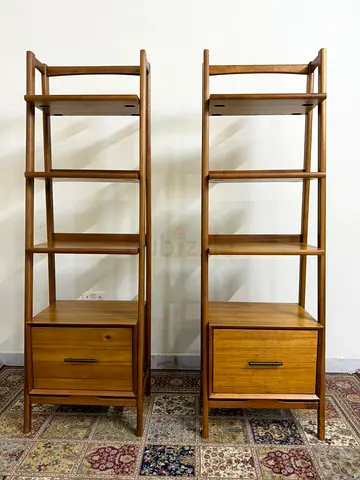 West Elm Mid-Century Narrow Wood Bookcase with Drawer
