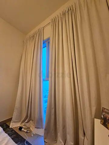 Beige/white Full-Length Curtains - black out lining Good Condition