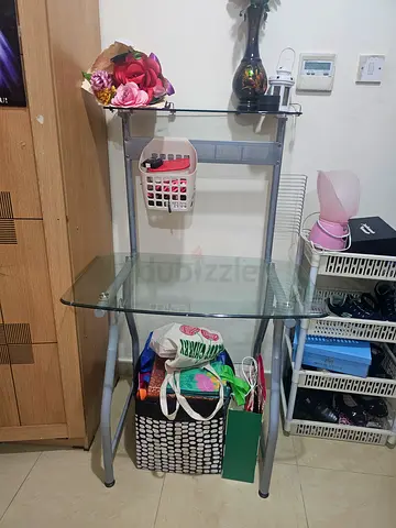 Glass Computer Desk with Metal Frame — Good Condition