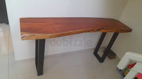 Live edge solid wood console table with metal legs also have dining table to match