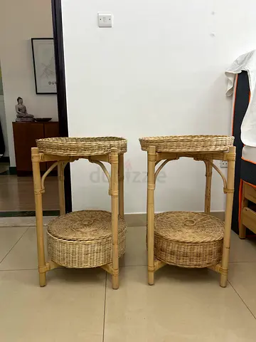 Pair of Woven Rattan Side Tables with Storage Baskets - Perfect condition