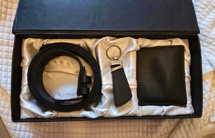 NEW Mens 3-Piece Leather Gift Set | Belt, Wallet  Keychain | Black