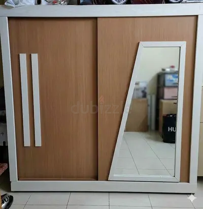 2-Door Sliding Wardrobe with Full-Length Mirror — Light Wood Finish