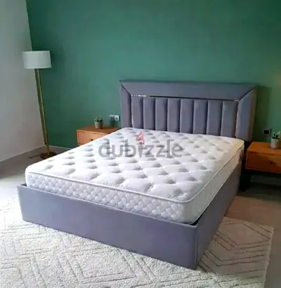 Brand New Queen upholstered bed frame with mattress - light grey,