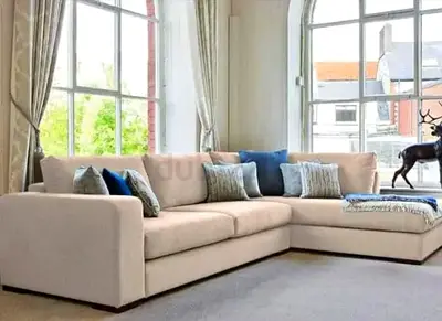 Beige L-shaped Corner Sofa — Comfortable 3+2 Seater