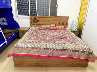 King Size Wooden Bed with Headboard and Two Matching Nightstands - Mint Condition