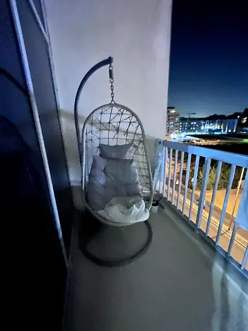 Hanging Egg Chair with Stand — Light Grey Cushion