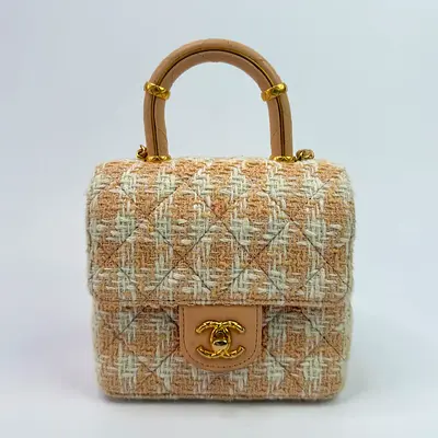 AUTHENTIC CHANEL MINI SQUARE FLAP WITH TOP HANDLE ANTIQUE GOLD HARDWARE