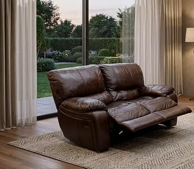 Dark Brown Leather 2-Seater Recliner Sofa - Comfortable  Good Condition