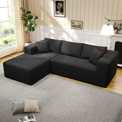 Modern L-shaped Dark Grey Fabric Sofa — Left Chaise