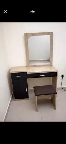 Compact Dressing Table with Mirror and Stool - Oak  Dark Brown
