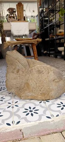 Set of 2 Hand-carved stone fish sculpture — decorative garden/indoor accent