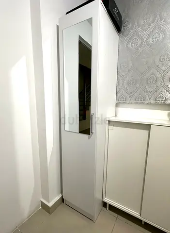 Slim single door white wardrobe with full-length mirror — excellent condition