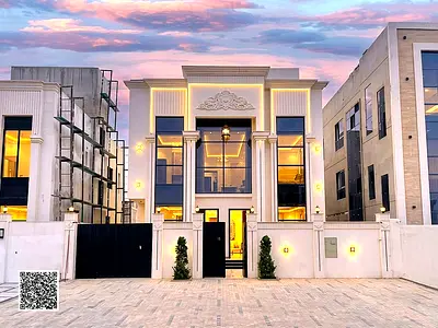 Villa for sale in Ajman | Al Helio 2 area | 5 bedrooms, majlis, 2 halls and roof | Freehold | Price