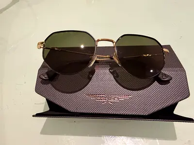 Gold-frame green-lens sunglasses with case-POLICE