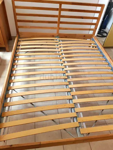 IKEA Wooden Slatted Double Bed Frame with Headboard - Good Condition