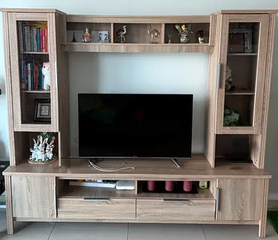 Light Oak Entertainment Center / TV Unit with Display Cabinets