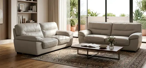 Light grey leather 3-seater and 2-seater sofa set - good condition