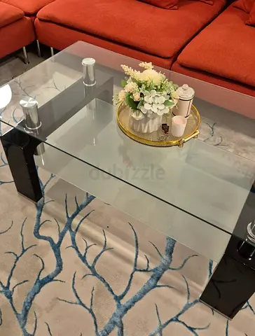 Glass Coffee Table with Black Legs - Modern Design