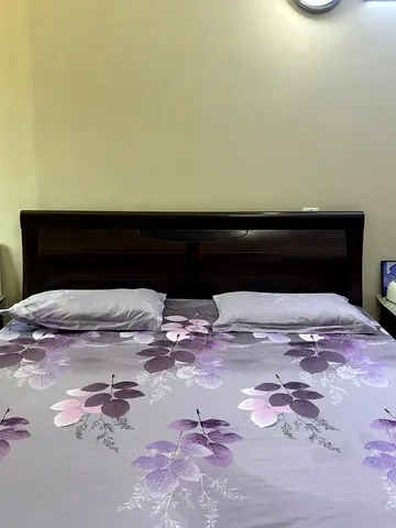 King size Wooden headboard bed without mattress (2 side tables included)