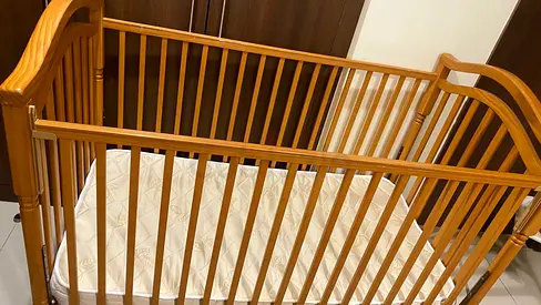 Wooden Baby Crib with Mattress - Good Condition