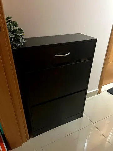 IKEA shoe cabinet with drawer — dark brown, good condition