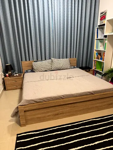 King size bed frame with two side tables