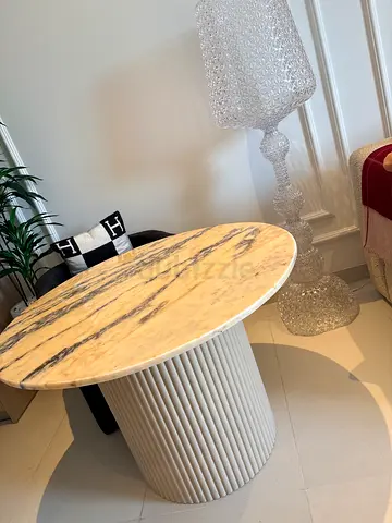 Round Marble Top Dining Table with Fluted Pedestal Base very heavy
