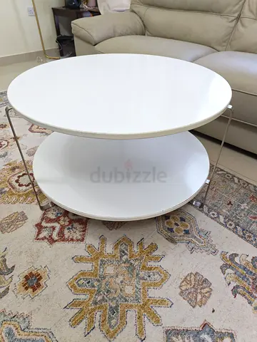 Ikea White Round Two-Tier Coffee/Bar Table - Good Condition, 80cm diameter,