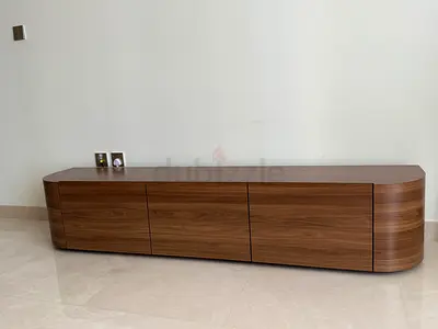 Low Walnut TV Cabinet  180*30*45 with Rounded Ends — Modern Minimalist Sideboard