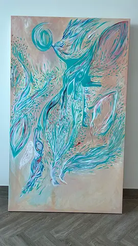 Original Abstract Turquoise  Pastel Large Canvas Painting