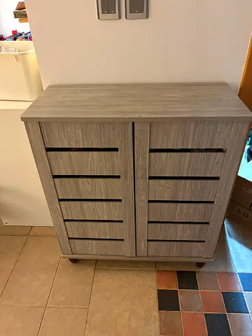 Modern Wooden Shoe Cabinet – Excellent Condition – Grey Oak Finish