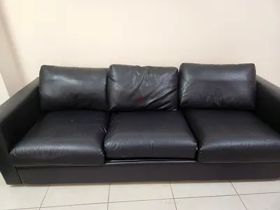 IKEA Black 3-Seater Leather Sofa - Good Condition