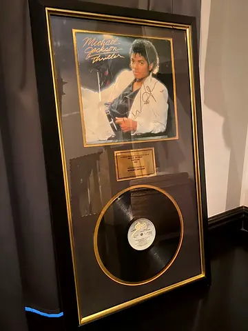 Authentic 1982 Thriller Album display - Hand signed by Micheal Jackson c/w cert of authenticity