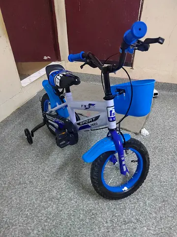 Kids Blue 12-inch Bicycle with Training Wheels and Front Basket