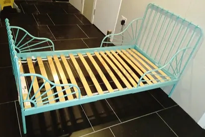 IKEA Turquoise Metal Single Bed Frame with Wooden Slats - Good Condition