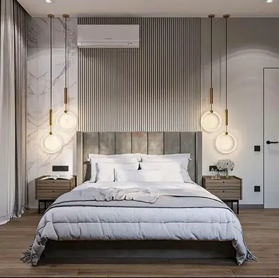 Modern upholstered queen bed without nightstands