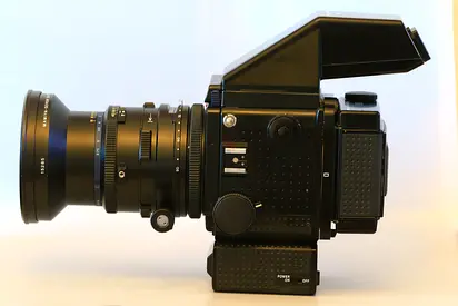 Mamiya RZ with 75mm Shift lens, 90mm Prism Finder.