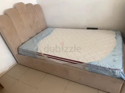 Single upholstered bed with storage and mattress - beige