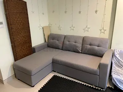 Gray L-shaped 3-seater Sofa cum Bed with Storage - Good Condition