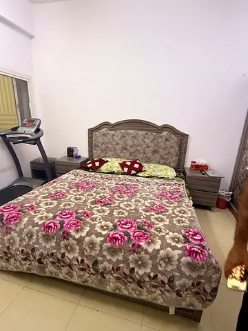 King Bed Frame with Headboard and 2 Nightstands, Cupboard, Dressing Table - Used, Mint Condition