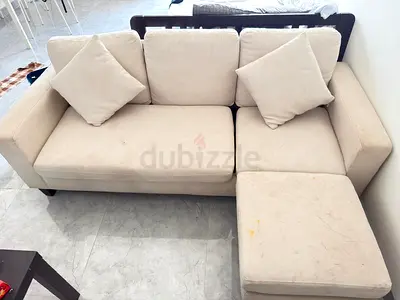 Beige L-shaped 3-seater Sofa with Ottoman — Used, Good for Living Room