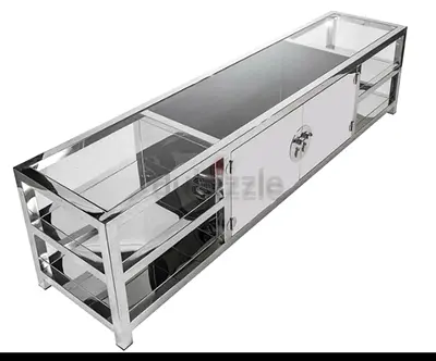 Long mirrored TV console cabinet with storage and shelves